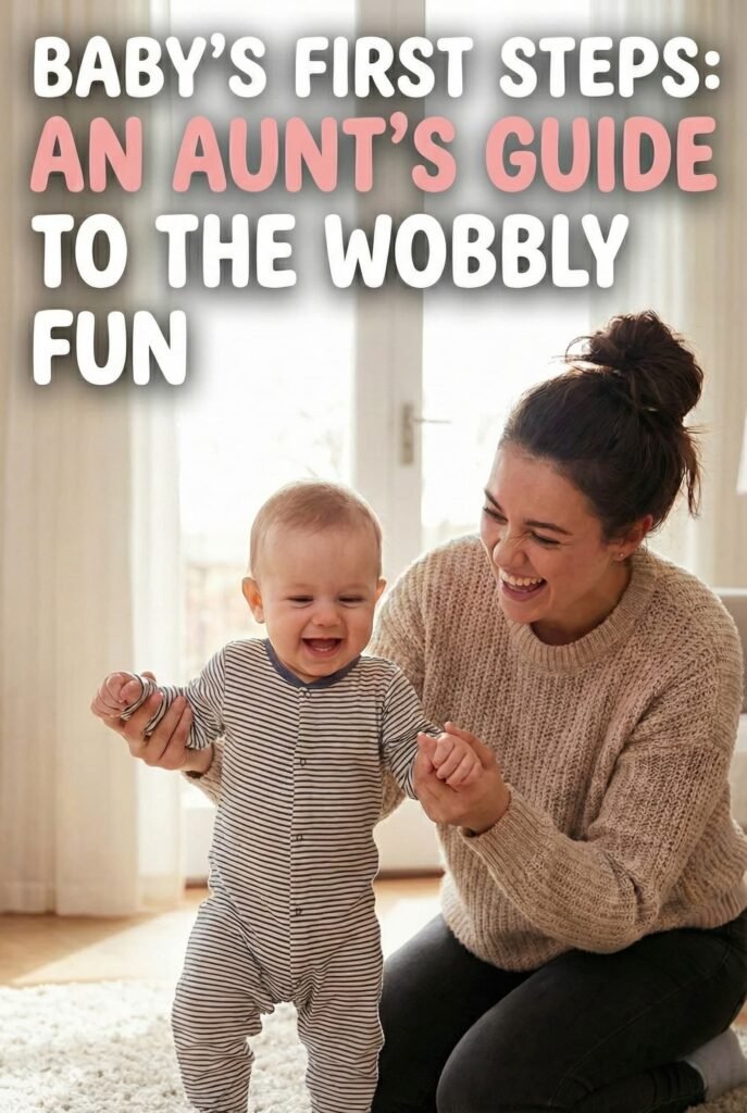An Aunt Encouraging A Baby To Take Their First Steps, Using The Aunt'S Guide To The Wobbly Fun.