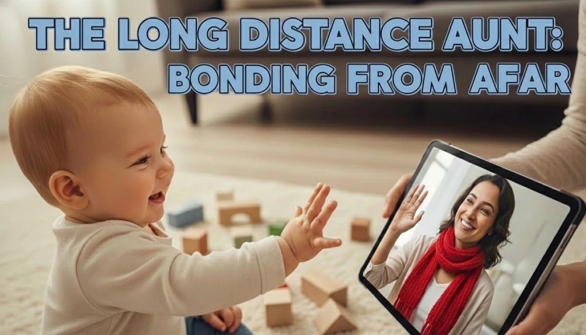 The Long Distance Aunt Mother Holding A Tablet Showing A Long Distance Aunt Wearing A Red Scarf Video Calling Her Baby Niece Or Nephew.